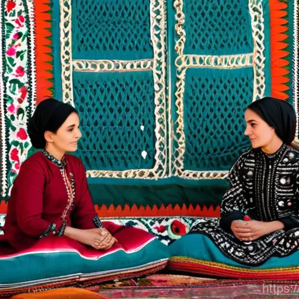 타지키스탄의 수공예품 - **Prompt: Tajik Suzani Artisans in a Traditional Setting**
    A group of Tajik women, ranging from ...