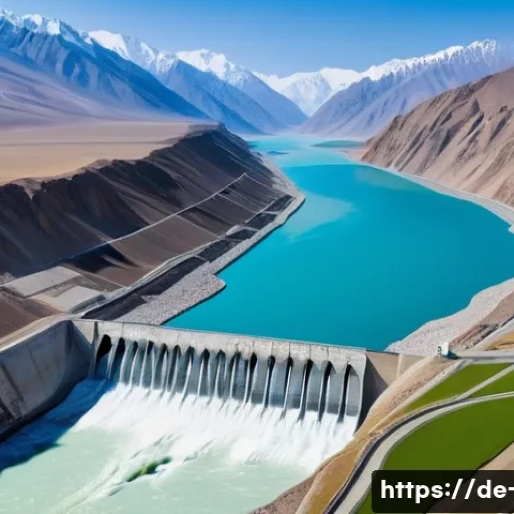 타지키스탄에서의 자원 개발 - **Prompt:** A majestic, wide-angle shot of the Rogun Dam in Tajikistan, showcasing its immense scale...